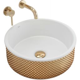 Rea Helen umywalka 42x42 cm okrągła nablatowa biała-złota REA-U6978