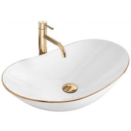 Rea Royal umywalka 62x36 cm owalna nablatowa biała-złota REA-U8570