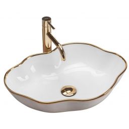 Rea Pearl umywalka 51,5x37,5 cm nablatowa biała-złota REA-U0696