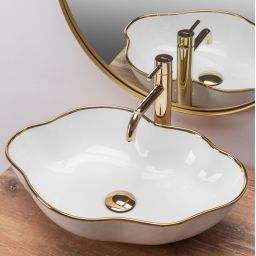 Rea Pearl umywalka 51,5x37,5 cm nablatowa biała-złota REA-U0696