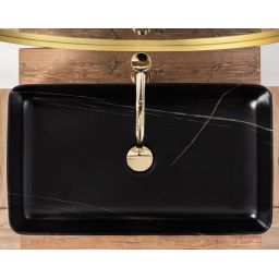 Rea Denis Black Stone Matt umywalka nablatowa 61x35 cm czarny mat/imitacja kamienia REA-U6510