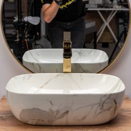 Rea Belinda umywalka 46x32 cm prostokątna szary/kamień REA-U6596