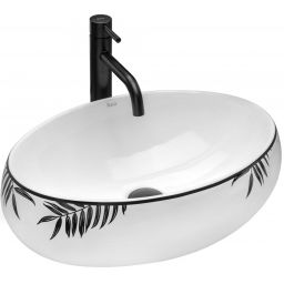 Rea Shila umywalka 46,5x31 cm nablatowa owalna biało/czarna REA-U6655