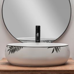 Rea Shila umywalka 46,5x31 cm nablatowa owalna biało/czarna REA-U6655