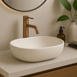 Rea Amelia umywalka 48x34,5 cm owalna nablatowa beż REA-U8480