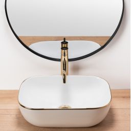 Rea Belinda Slim umywalka 46x33 cm nablatowa prostokątna biała/złota REA-U8736