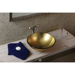Sapho Beauty Shay umywalka 42 cm nablatowa okrągla złota 2501-22