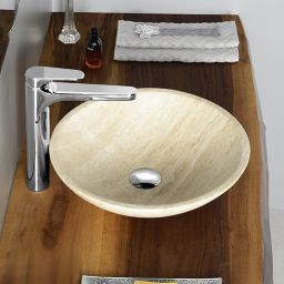 Sapho Blok 1 umywalka 40 cm nablatowa okrągła polerowany beżowy trawertyn 2401-01