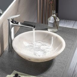 Sapho Blok umywalka 40 cm nablatowa okrągła biały marmur polerowany 2401-34
