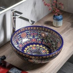Sapho Priori umywalka 41 cm nablatowa okrągła fioletowy/ornament PI022