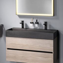 Sapho Quadrado umywalka 96x44 cm meblowa prostokątna podwójna betonowa czarny granit AR473