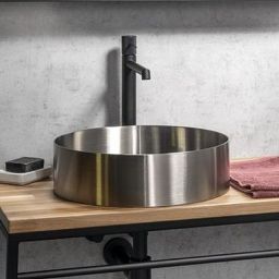 Sapho Aurum umywalka 38x38 cm nablatowa okrągła stal nierdzewna szczotkowana AU401