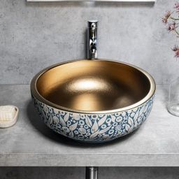 Sapho Priori umywalka 41 cm nablatowa miedź/niebieski ze wzorem PI037