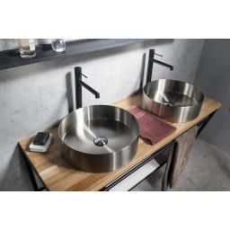 Sapho Aurum umywalka 38x38 cm nablatowa okrągła stal nierdzewna szczotkowana AU401