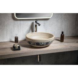 Sapho Priori umywalka 41 cm nablatowa okrągła beżowy/niebieski PI011