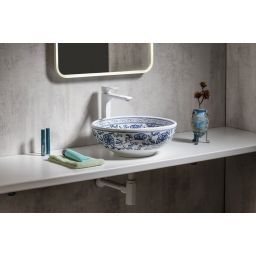 Sapho Priori umywalka 41 cm nablatowa okrągła biały/niebieski PI012