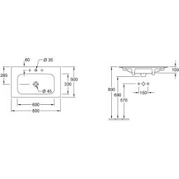 Villeroy & Boch Finion umywalka 80x50 cm meblowa prostokątna CeramicPlus Weiss Alpin 416481R1