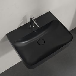 Villeroy & Boch Finion umywalka 60x47 cm prostokątna ścienna CeramicPlus Pure Black 416861R7