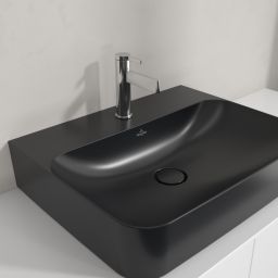 Villeroy & Boch Finion umywalka 60x47 cm prostokątna ścienna-meblowa CeramicPlus Pure Black 41686LR7