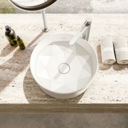 Villeroy & Boch Octagon umywalka 42x42 cm okrągła nablatowa CeramicPlus Stone White 5A5640RW