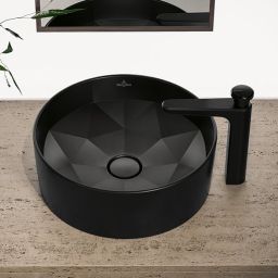 Villeroy & Boch Octagon umywalka 42x42 cm okrągła nablatowa CeramicPlus Pure Black 5A5640R7
