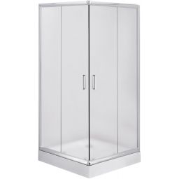 Zestaw Deante Funkia kabina prysznicowa 80 cm kwadratowa z brodzikiem Corner i syfonem chrom/szkło szronione (KYC642K, KTC042B, NHC025C)