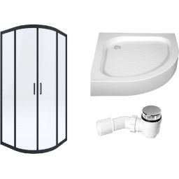 Zestaw Deante Funkia kabina prysznicowa 90 cm półokrągła z brodzikiem Standard New i syfonem czarny/szkło przezroczyste (KYPN51K, KTA053B, NHC025C)