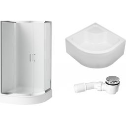 Zestaw Deante Funkia kabina prysznicowa 90 cm półokrągła z brodzikiem Deep, obudową i syfonem chrom/szkło szronione (KYP653K, KTD041B, KTD041O, NHC025C)