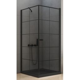 New Trendy New Soleo Black kabina prysznicowa 90x90 cm kwadratowa czarny mat/szkło ze wzorem D-0285A/D-0121B