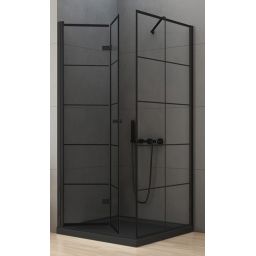 New Trendy New Soleo Black kabina prysznicowa 90x90 cm kwadratowa czarny mat/szkło ze wzorem D-0289A/D-0120B
