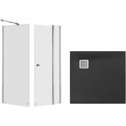 Zestaw Roca Capital kabina prysznicowa 90x90 cm kwadratowa MaxiClean z brodzikiem Terran onyks (AM4609012M, AM4409012M, AP10338438401640)