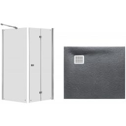 Zestaw Roca Capital kabina prysznicowa 80x80 cm kwadratowa MaxiClean z brodzikiem Terran szary łupek (AM4508012M, AM4408012M, AP10332032001200)