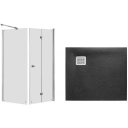 Zestaw Roca Capital kabina prysznicowa 80x80 cm kwadratowa MaxiClean z brodzikiem Terran czarny (AM4508012M, AM4408012M, AP10332032001400)