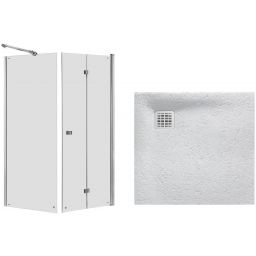 Zestaw Roca Capital kabina prysznicowa 80x80 cm kwadratowa MaxiClean z brodzikiem Terran perłowy (AM4508012M, AM4408012M, AP10332032001630)