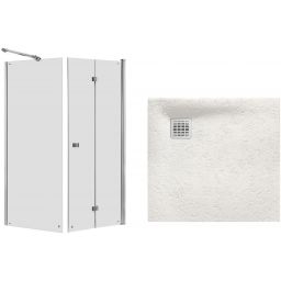 Zestaw Roca Capital kabina prysznicowa 80x80 cm kwadratowa MaxiClean z brodzikiem Terran beż (AM4508012M, AM4408012M, AP10332032001650)