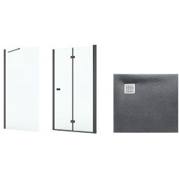 Zestaw Roca Capital kabina prysznicowa 80x80 cm kwadratowa MaxiClean z brodzikiem Terran szary łupek (AM4508016M, AM4408016M, AP10332032001200)