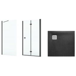 Zestaw Roca Capital kabina prysznicowa 80x80 cm kwadratowa MaxiClean z brodzikiem Terran czarny (AM4508016M, AM4408016M, AP10332032001400)