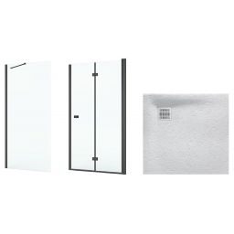 Zestaw Roca Capital kabina prysznicowa 80x80 cm kwadratowa MaxiClean z brodzikiem Terran perłowy (AM4508016M, AM4408016M, AP10332032001630)