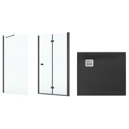 Zestaw Roca Capital kabina prysznicowa 80x80 cm kwadratowa MaxiClean z brodzikiem Terran onyks (AM4508016M, AM4408016M, AP10332032001640)