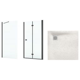 Zestaw Roca Capital kabina prysznicowa 80x80 cm kwadratowa MaxiClean z brodzikiem Terran beż (AM4508016M, AM4408016M, AP10332032001650)