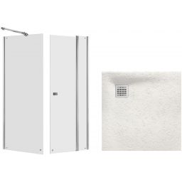 Zestaw Roca Capital kabina prysznicowa 90x90 cm kwadratowa MaxiClean z brodzikiem Terran beż (AM4609012M, AM4409012M, AP10338438401650)