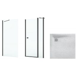 Zestaw Roca Capital kabina prysznicowa 90x90 cm kwadratowa MaxiClean z brodzikiem Terran perłowy (AM4609016M, AM4409016M, AP10338438401630)