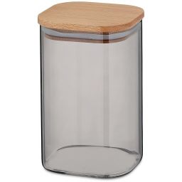 Kela Nea pojemnik do przechowywania 1,1 l szkło szare/drewno 10777