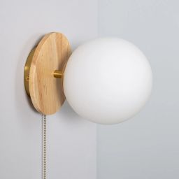 Abruzzo Milano Tore kinkiet 1x40W złoty/drewno/klosz mleczny ABR-KT-E27