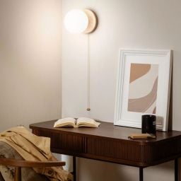Abruzzo Milano Tore kinkiet 1x40W złoty/drewno/klosz mleczny ABR-KT-E27