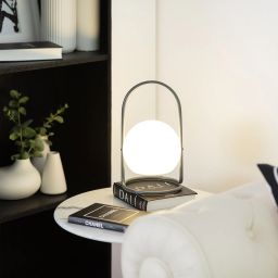 Abruzzo Ristorantre lampa stołowa 1x2,5W LED czarny/klosz mleczny ABR-LSK-USB