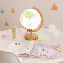 Abruzzo Globi lampka nocna dziecięca 1x40 W niebieska-drewno ABR-GLO-B