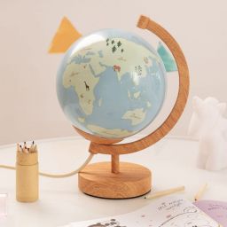 Abruzzo Globi lampka nocna dziecięca 1x40 W niebieska-drewno ABR-GLO-B