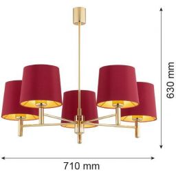 Argon Ponte Plus lampa podsufitowa 5x15W czerwony/mosiądz 2169