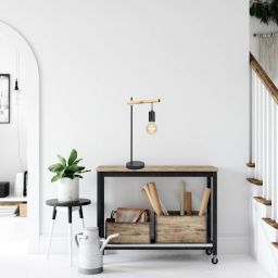 Candellux Izzy lampa stołowa 1x60W czarna/drewniana 41-80042